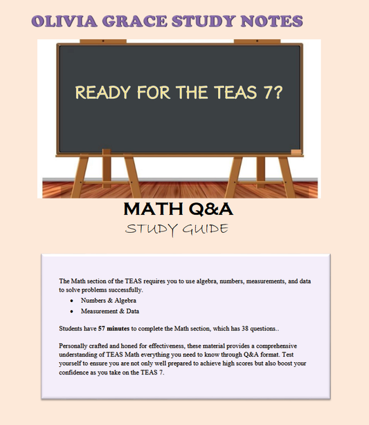Enhance your exam preparation with our comprehensive ATI TEAS 7 MATH TEST BANK available at OLIVIA GRACE STUDY NOTES. Perfect for students seeking top grades. Visit oliviagracestudynotes.com to purchase and download now!