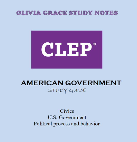 Enhance your exam preparation with our comprehensive CLEP AMERICAN GOVERNMENT STUDY GUIDE available at OLIVIA GRACE STUDY NOTES. Perfect for students seeking top grades. Visit oliviagracestudynotes.com to purchase and download now!