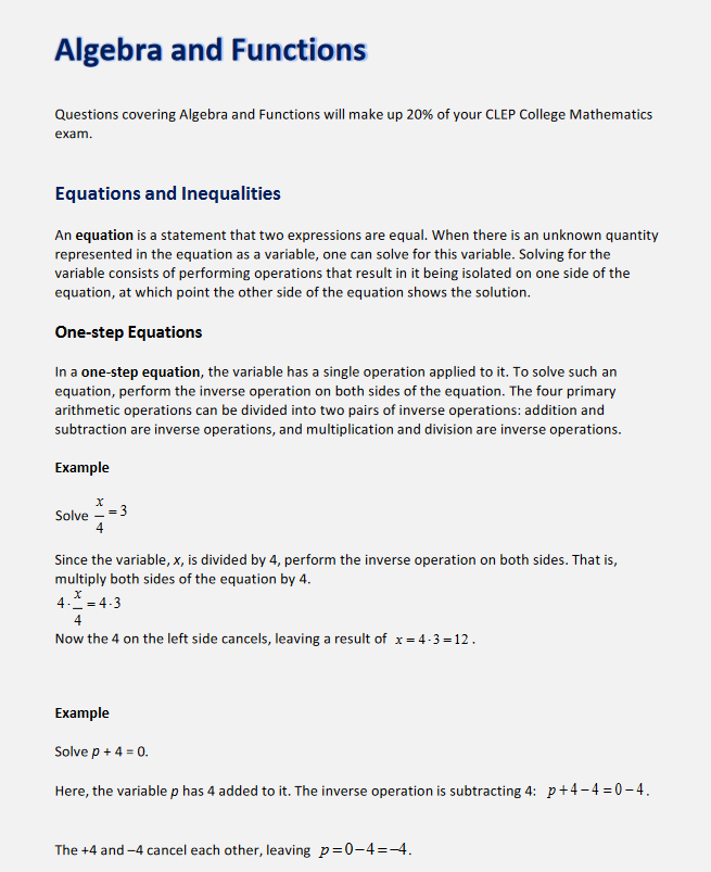 Enhance your exam preparation with our comprehensive CLEP MATHEMATICS available at OLIVIA GRACE STUDY NOTES. Perfect for students seeking top grades. Visit oliviagracestudynotes.com to purchase and download now!
